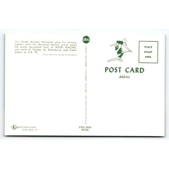 Mermaids Weeki Wachee Swimsuit Women Postcard Pose By Statue Florida Retro - Picture 2 of 2